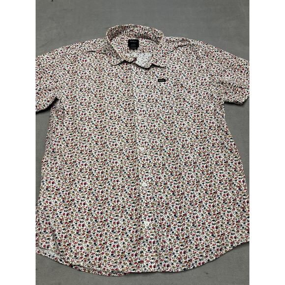 RVCA Shirt Mens Large White Floral Regular Fit Short Sleeve Button Up Casual - Picture 1 of 9